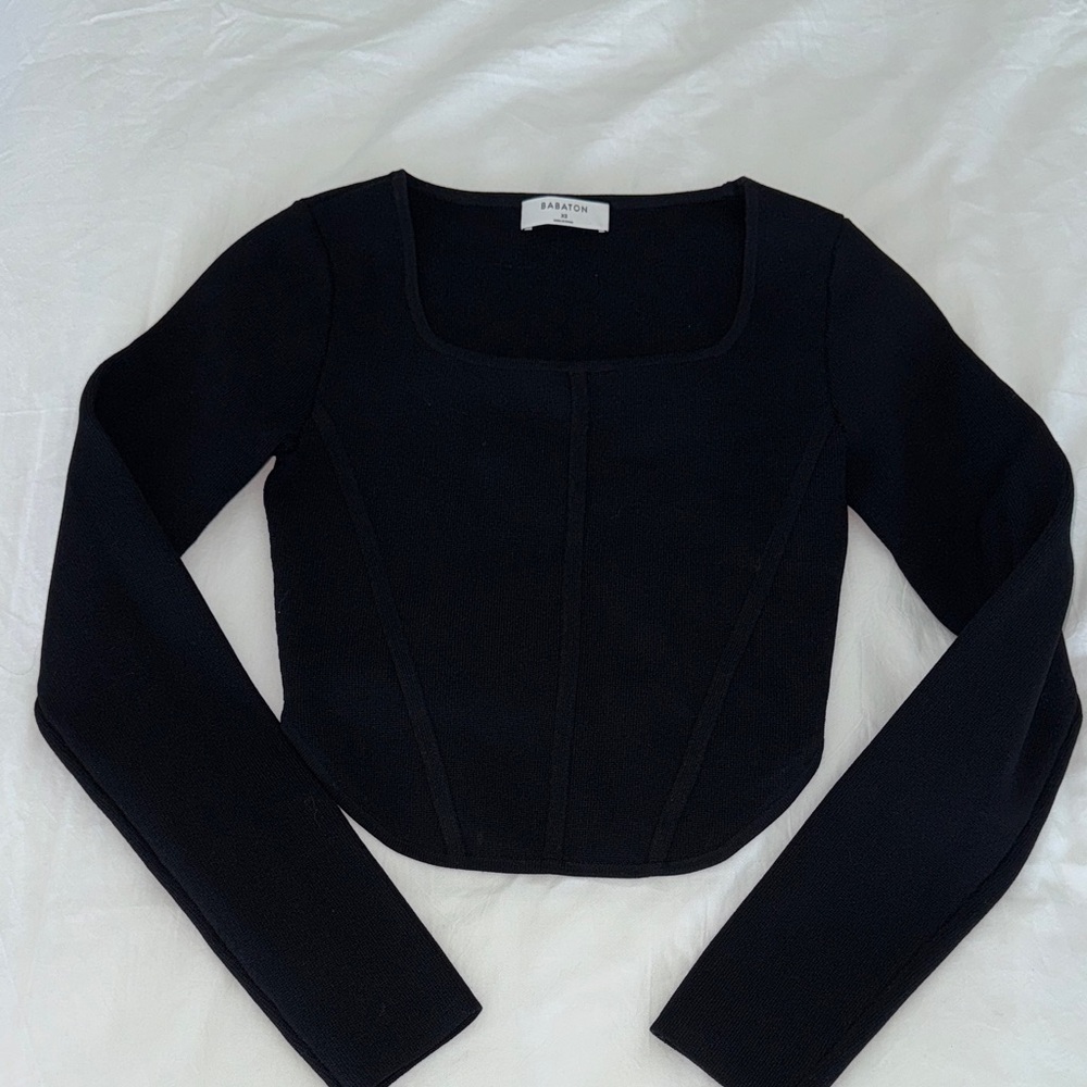 Aritzia Beige Ribbed Knit Blouse